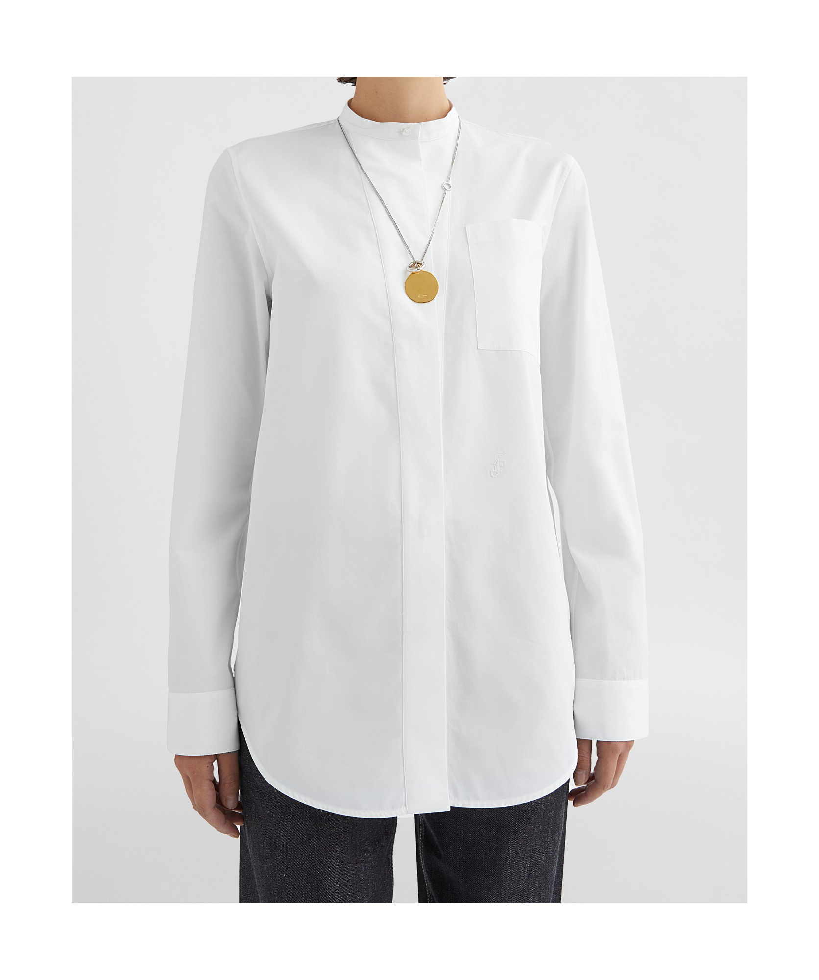 Jil Sander Long-sleeved Poplin Stand-collar Shirt In White