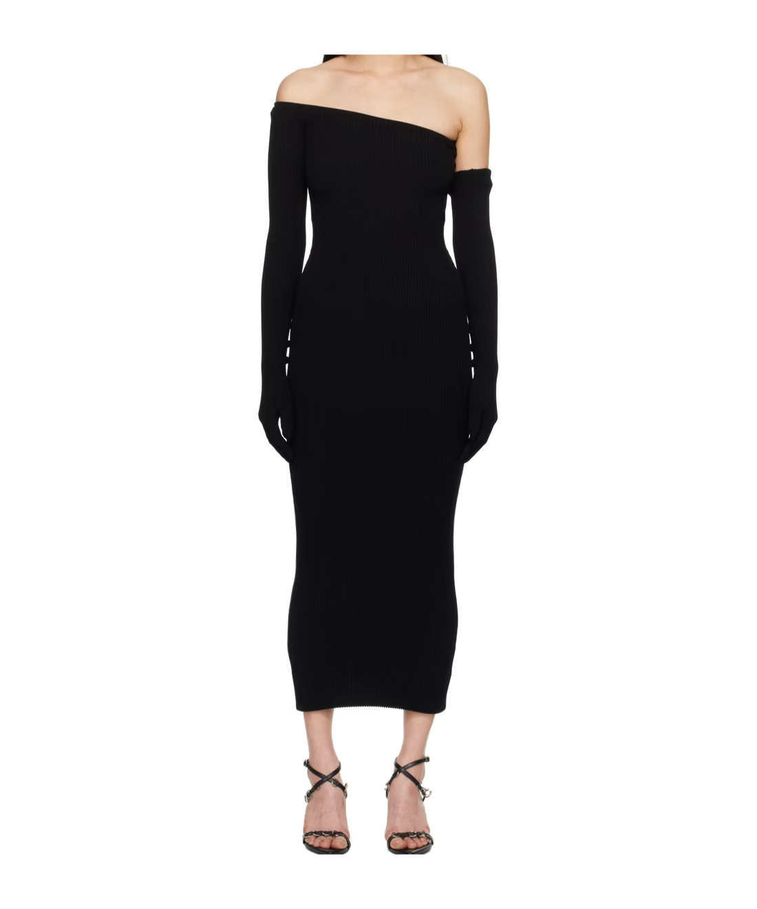 Jean Paul Gaultier Black Asymmetric Neck Maxi Dress In Black
