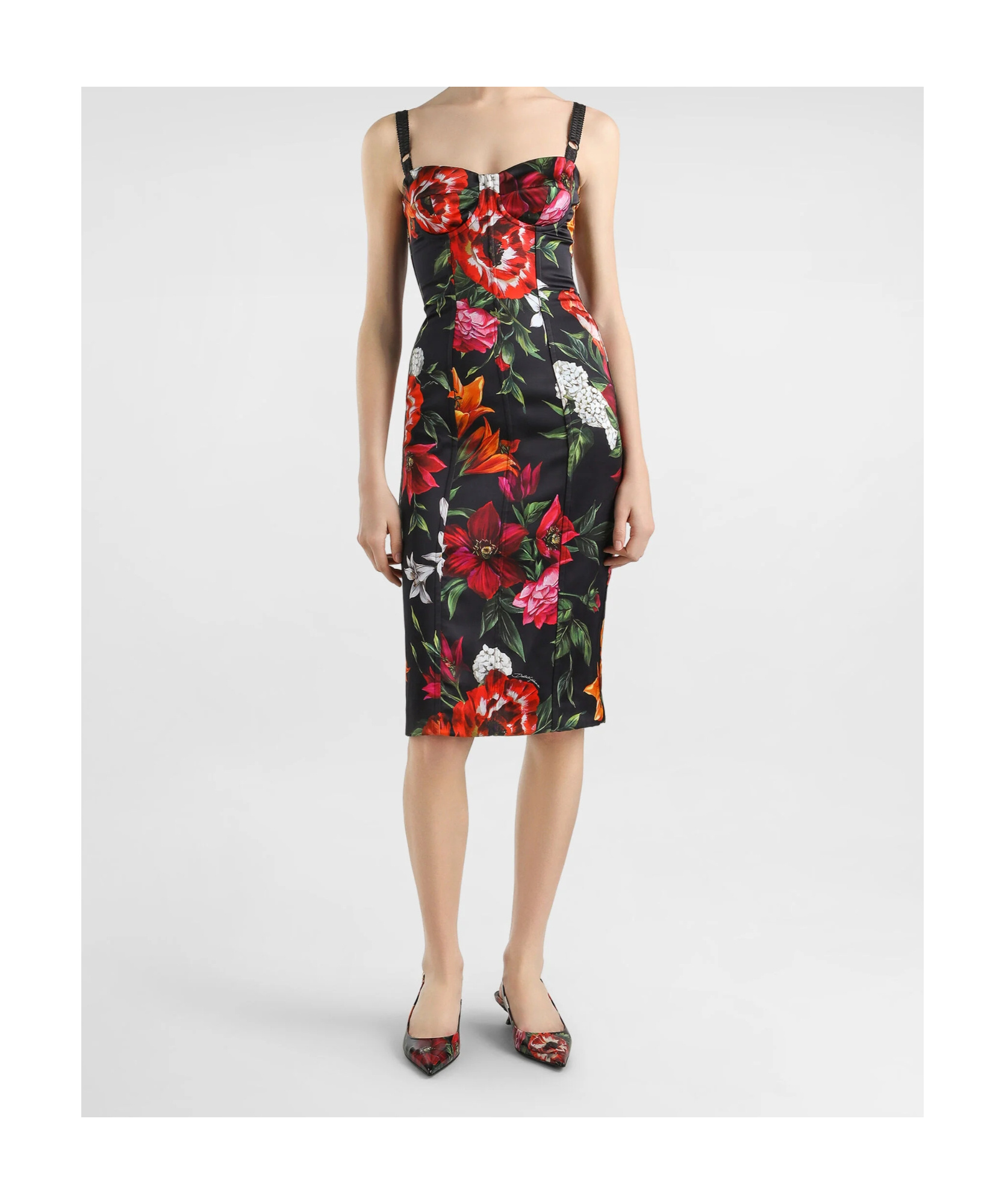 Dolce & Gabbana Anemone Floral Satin Bustier Dress In Red