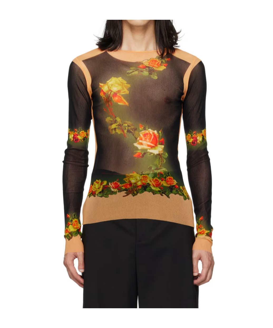 Jean Paul Gaultier Rose-print Long-sleeve Top