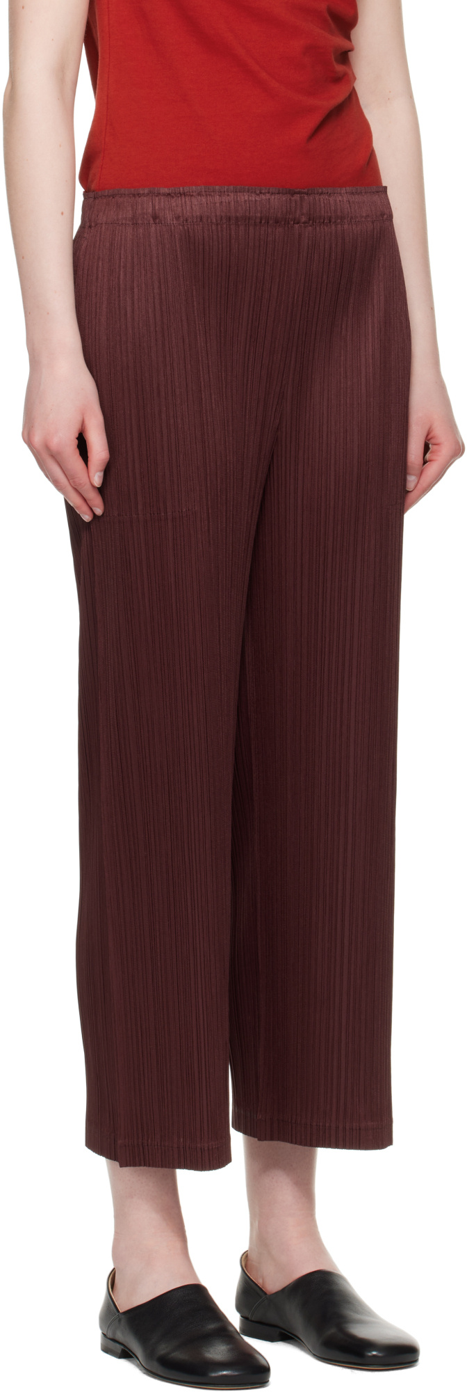 Issey Miyake Elastic Waist Casual Pants In Burgundy