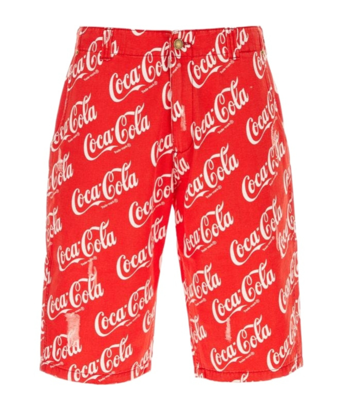 Erl X Cocacola Belt-loop Denim Shorts In Red
