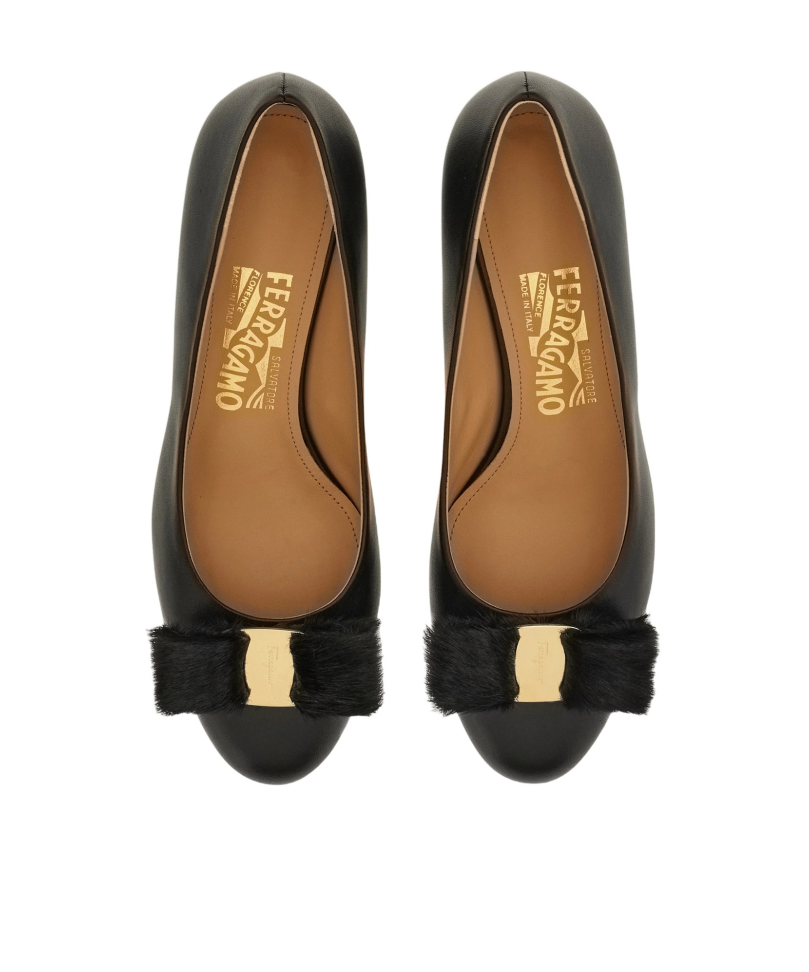 Ferragamo Vara Genuine Shearling Bow Pump In Black