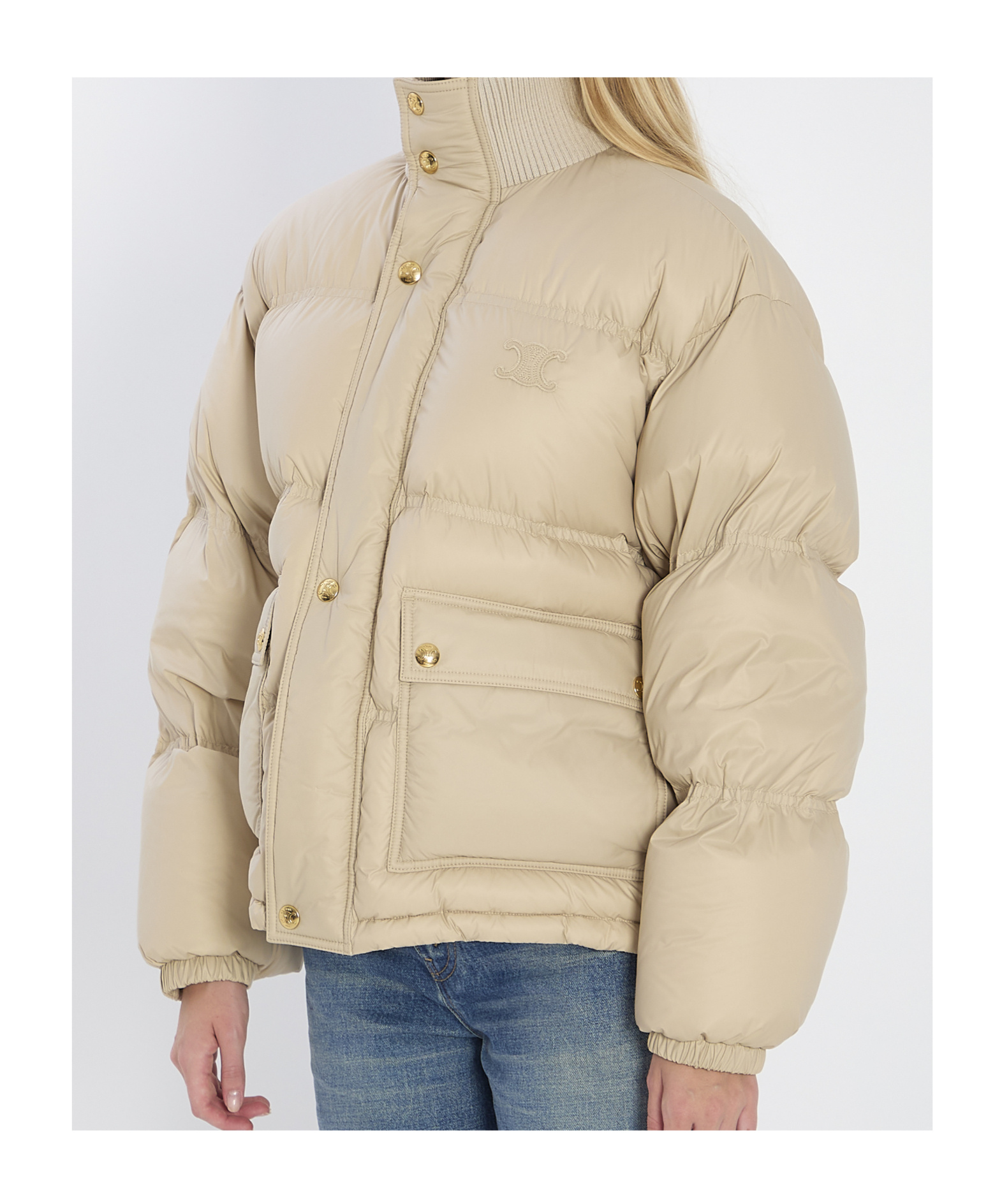 Celine Triomphe Puffer Jacket In Brown
