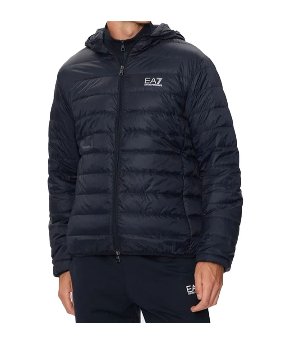 Ea7 Core Identity Packable Down Jacket With Hood In Black