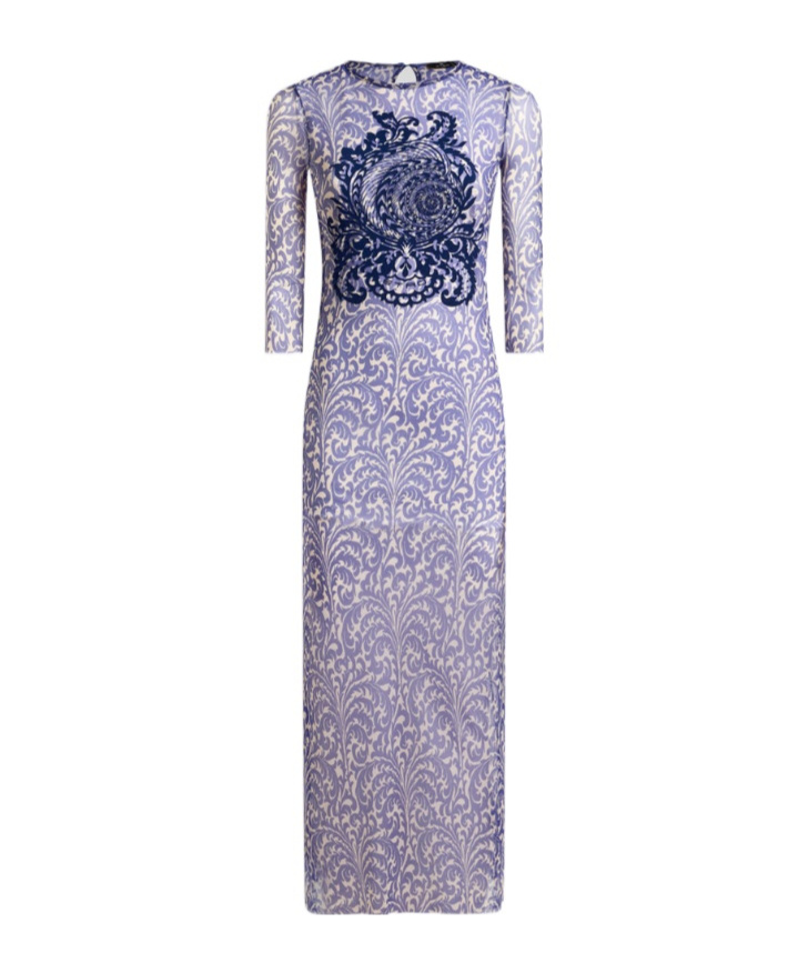 Etro , Tulle Dress With Shell Print, Woman, Electric Blue, Size 48 In Purple