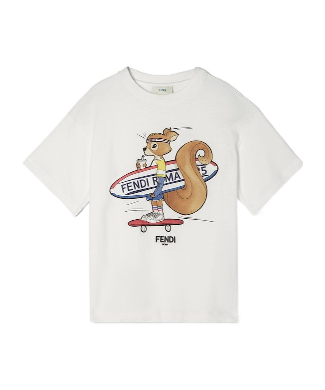 Fendi White Jersey Junior T-shirt With Multicolor Print In Multi