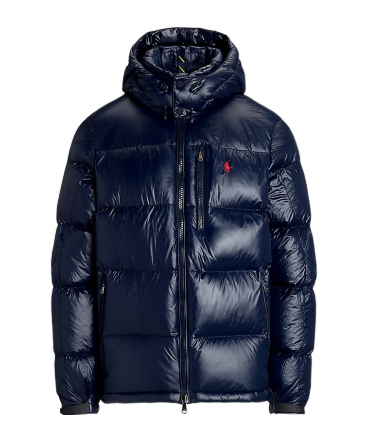 Polo Ralph Lauren Black Down Jacket With Patent Effect And Embroidered Pony Logo On Chest In Tech Fabric Man In Black