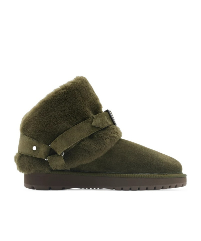 Burberry Snug Green Ankle Boots With Strap In Suede And Shearling In Black