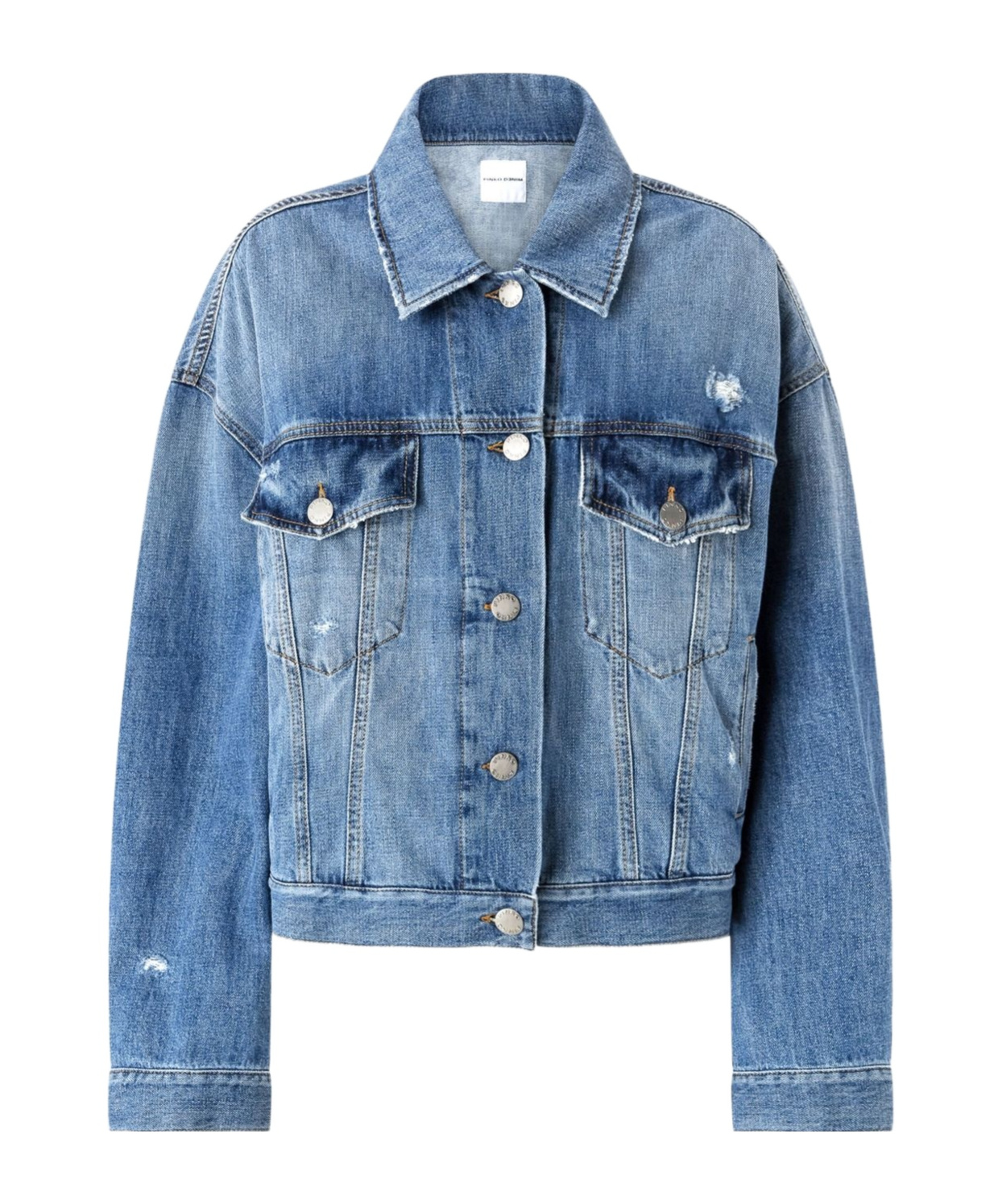 Pinko Denim Jacket Distressed Flap Pockets In Blue