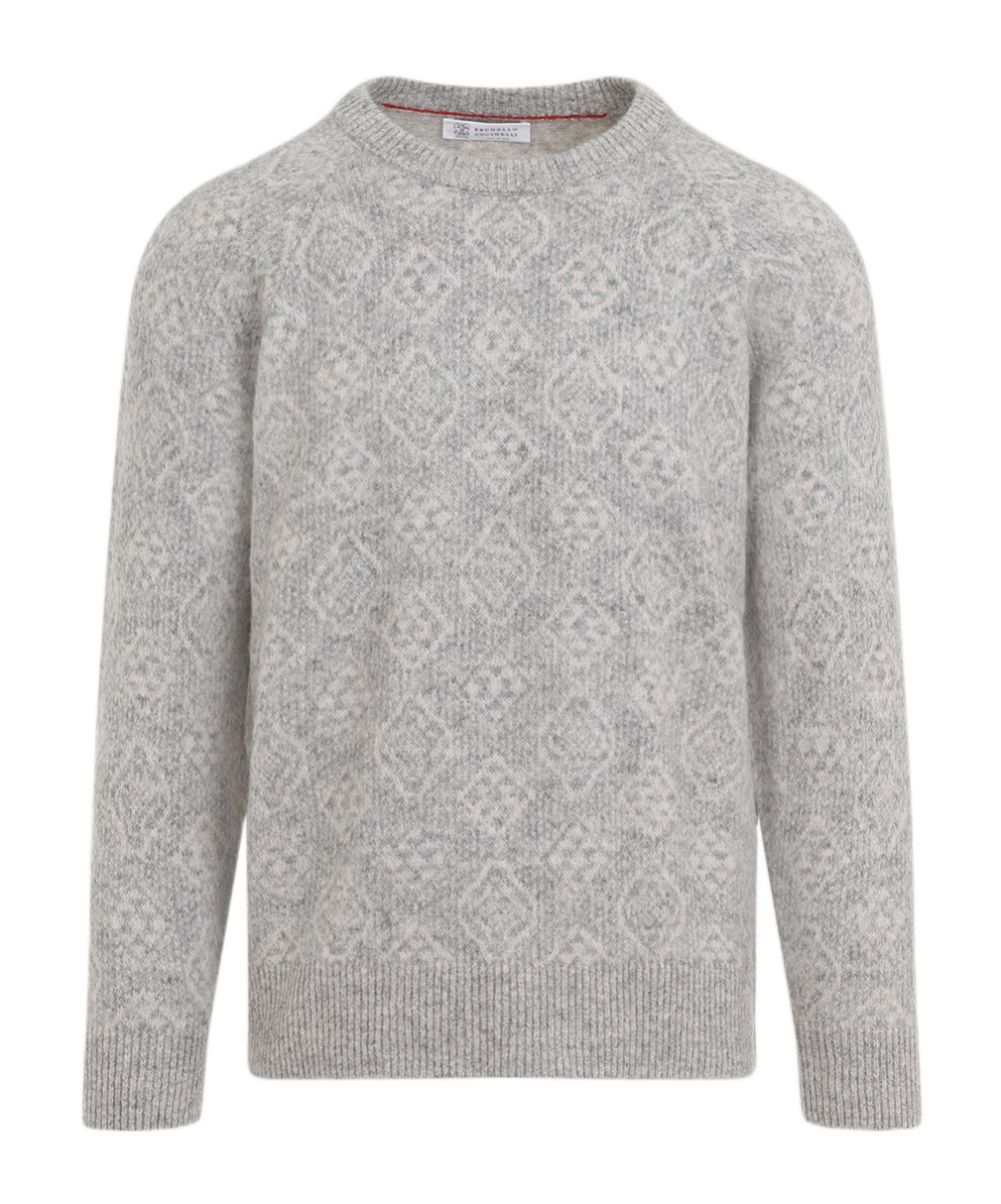 Brunello Cucinelli Geometric Alpaca Blend Sweater In Gray