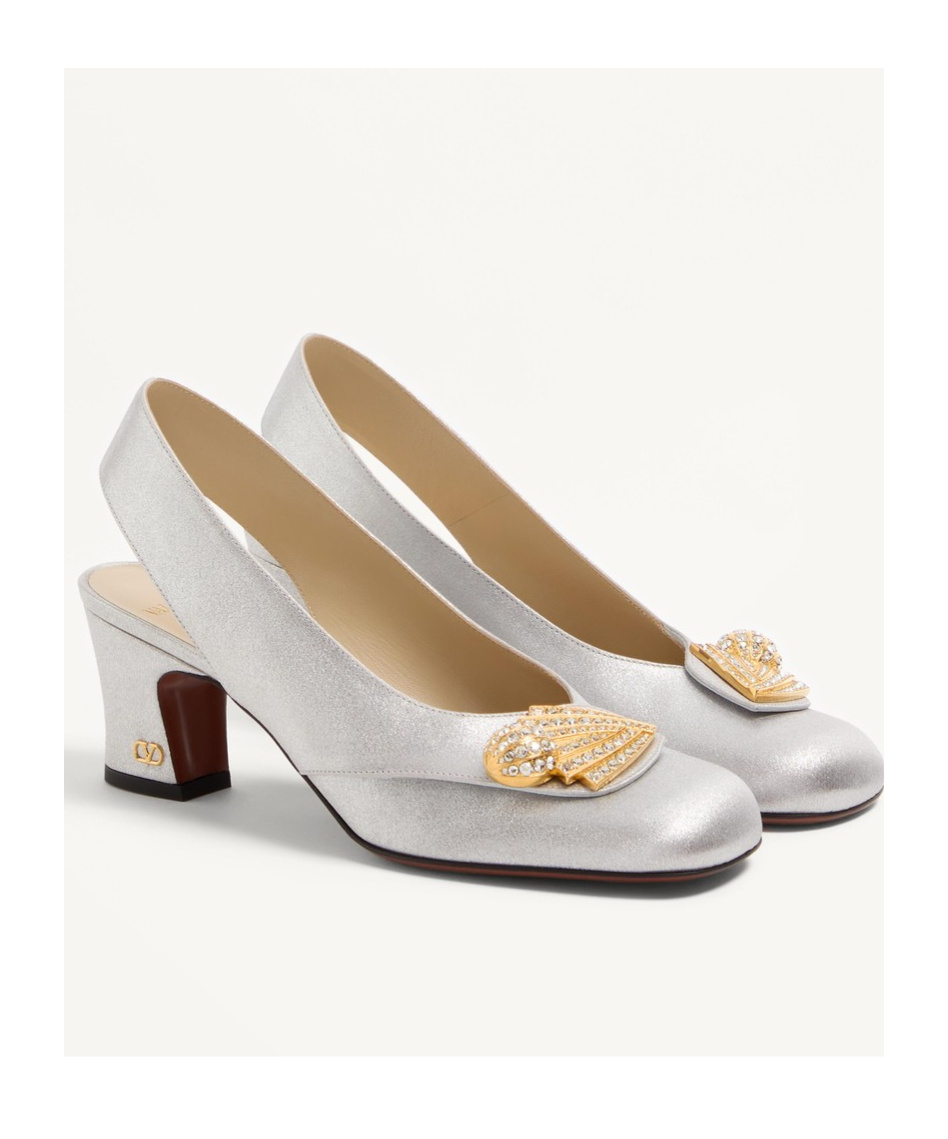 Shop Valentino Adamantine Slingback Pumps In Glitter Fabric 60mm In White