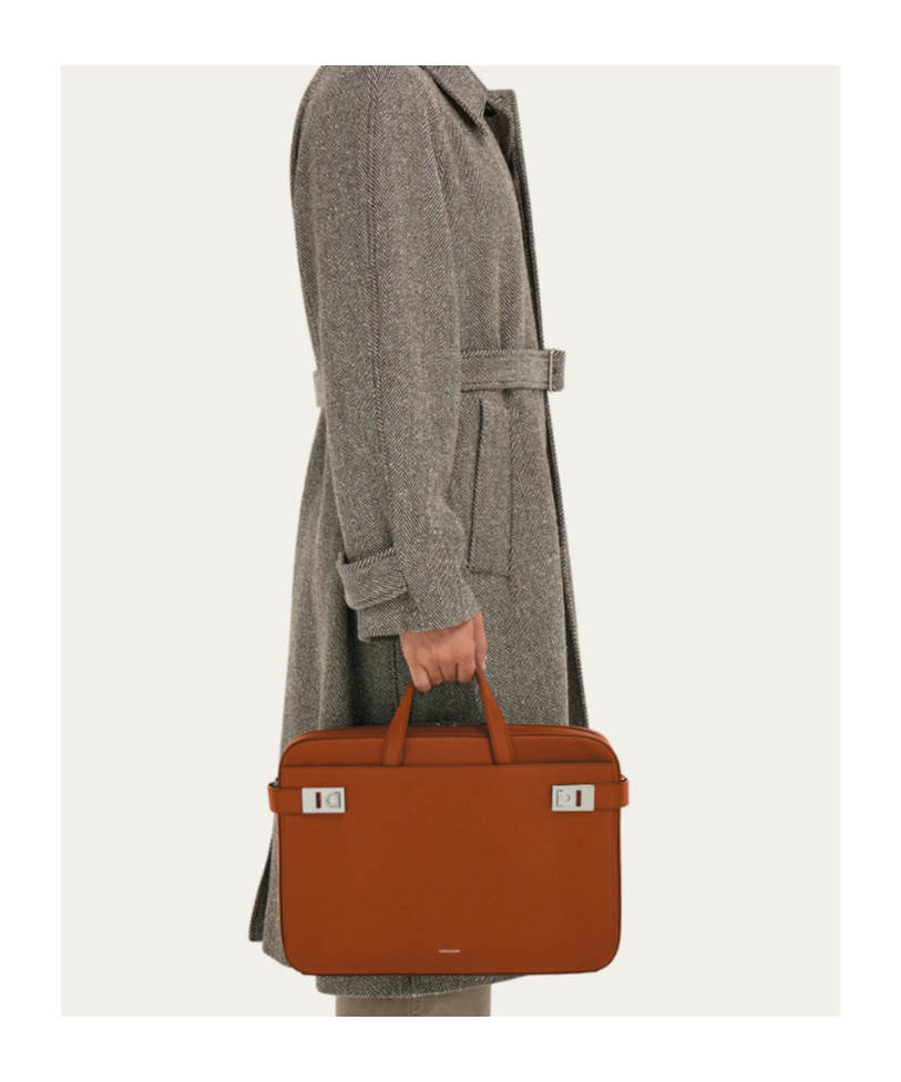 Ferragamo Briefcase With Gancini Buckles (m) In Brown