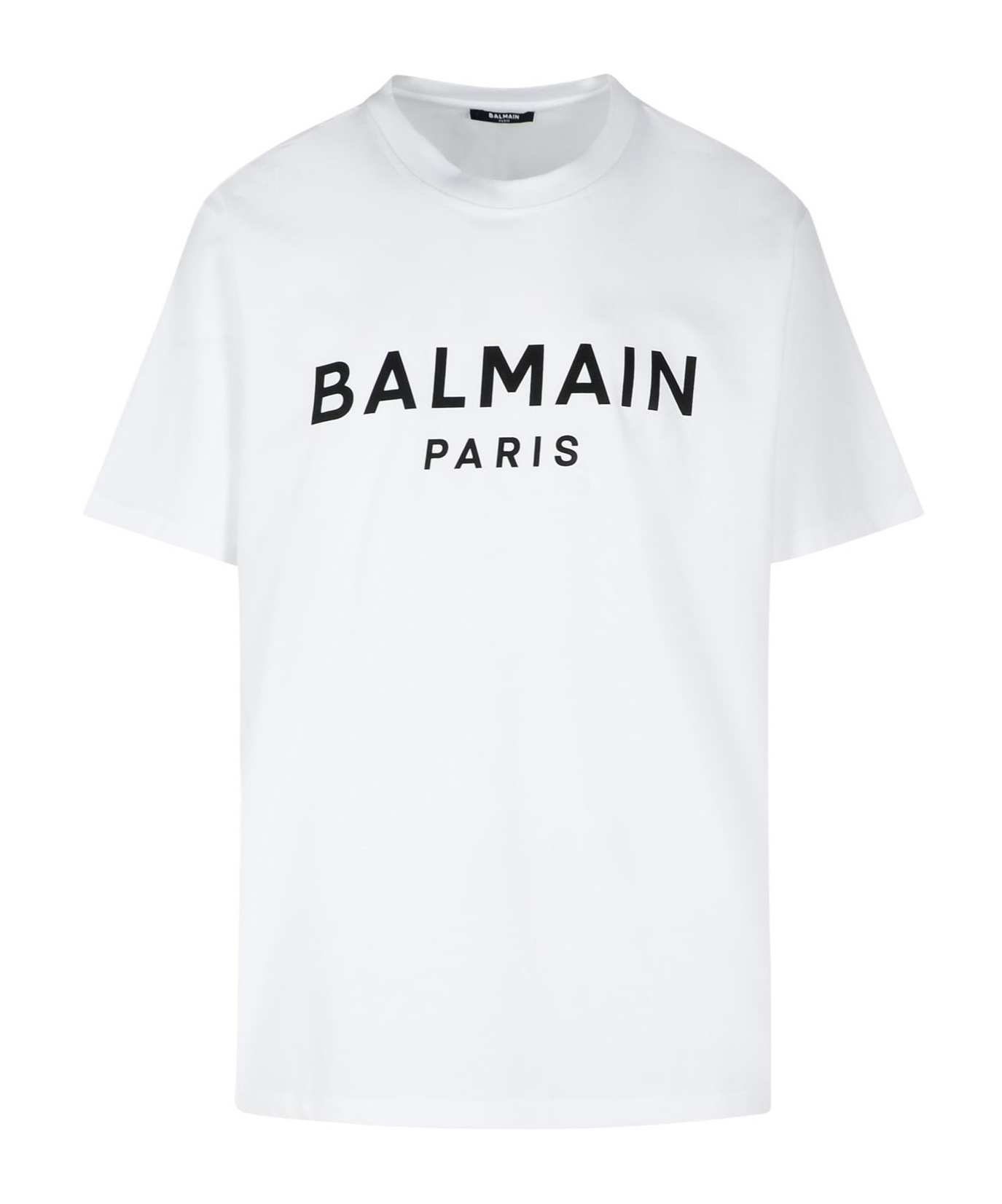 Balmain White Crewneck T-shirt With Contrasting Logo Lettering Print In White