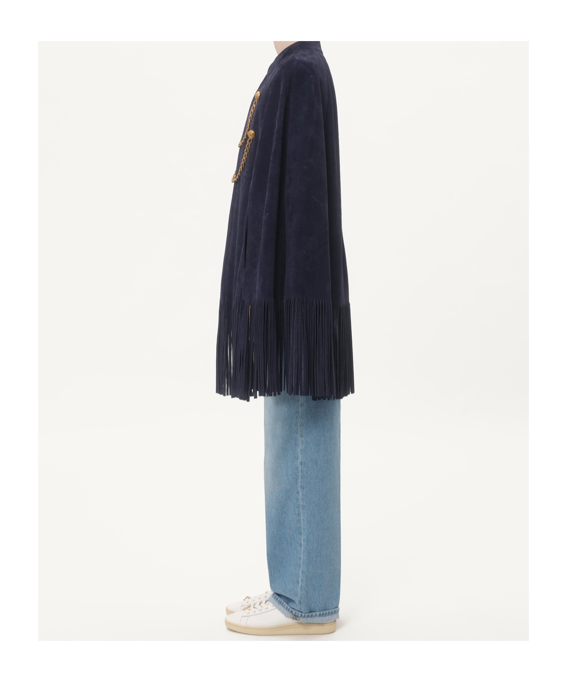 Valentino Suede Cape With Fringes In Navy Blue