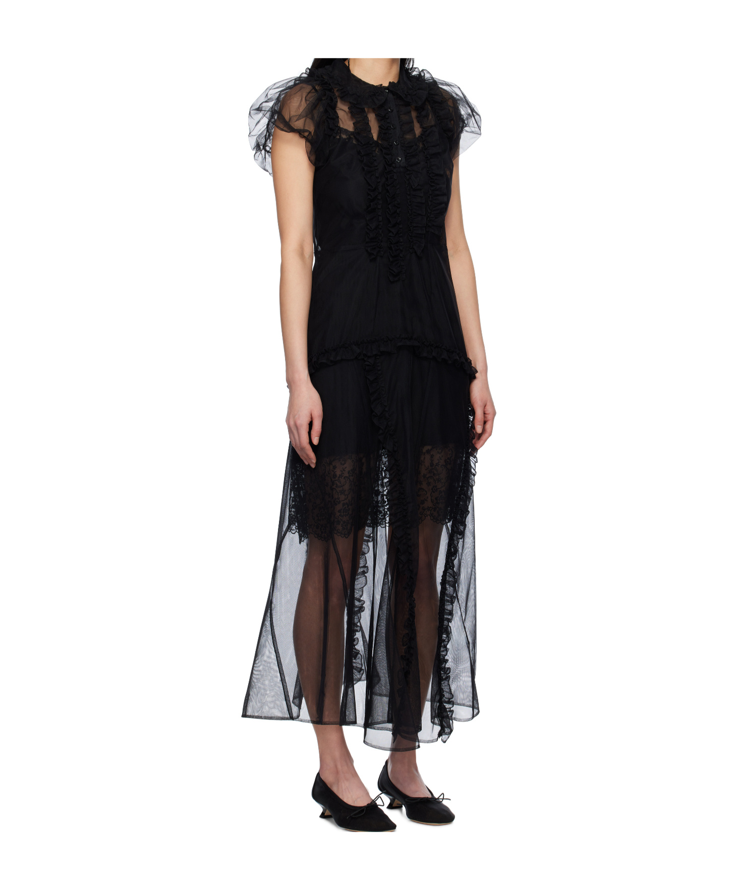 Simone Rocha Black Ruffle Frill Multi-seam Maxi Dress In Blue