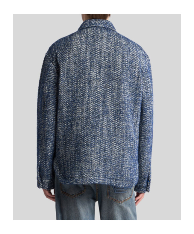 Etro Chevron Herringbone Wool Jacket Pockets In Blue