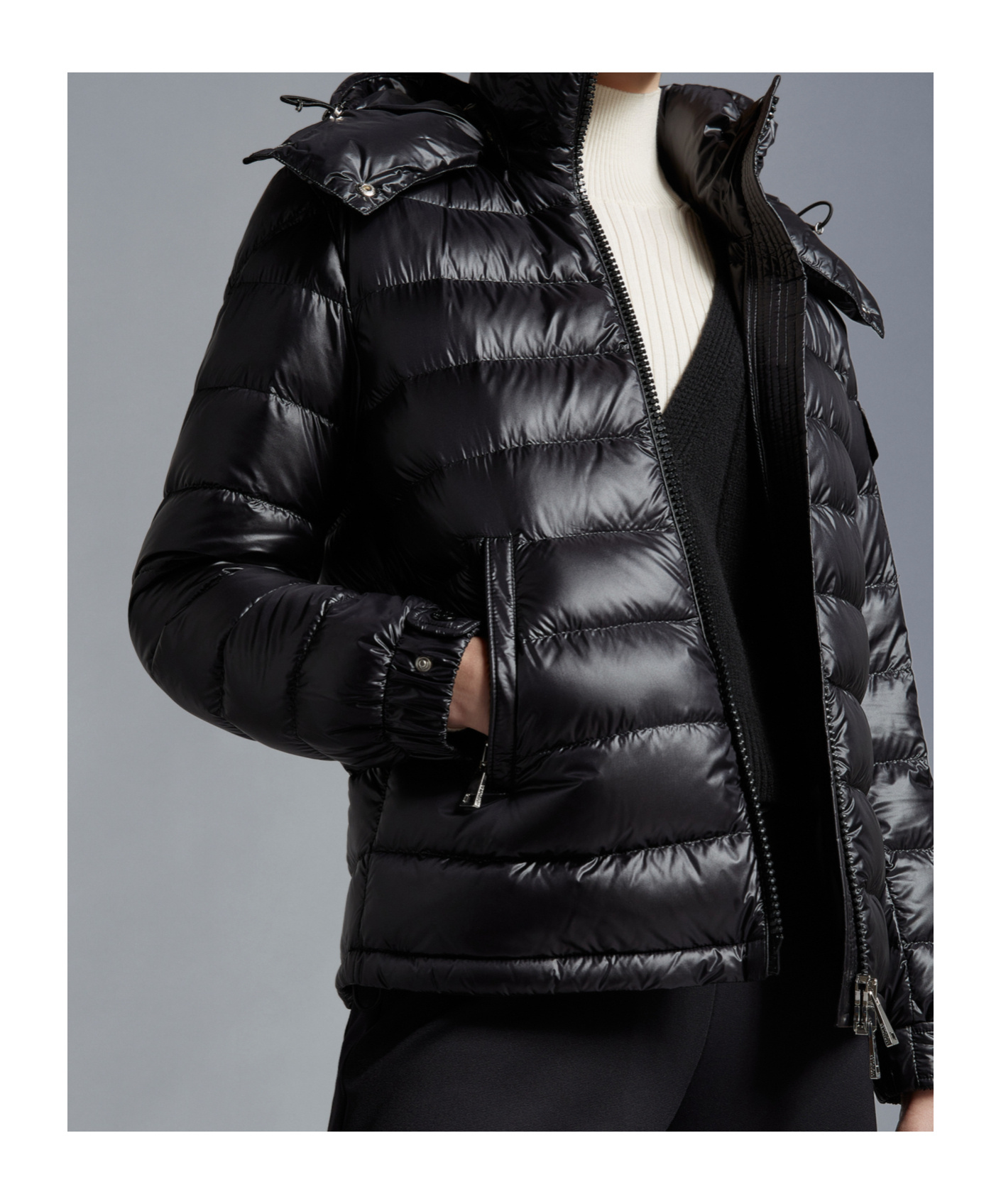 Moncler Bady Hooded Short Down Jacket Black In Black