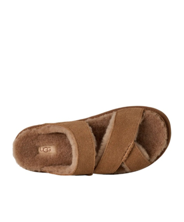 Ugg Chestnut Suede Greenport Cross Strap Sandals In Brown