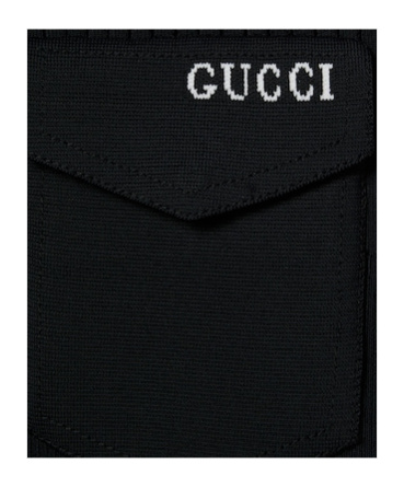 Gucci Ribbed-knit Breast-pocket Top In Black
