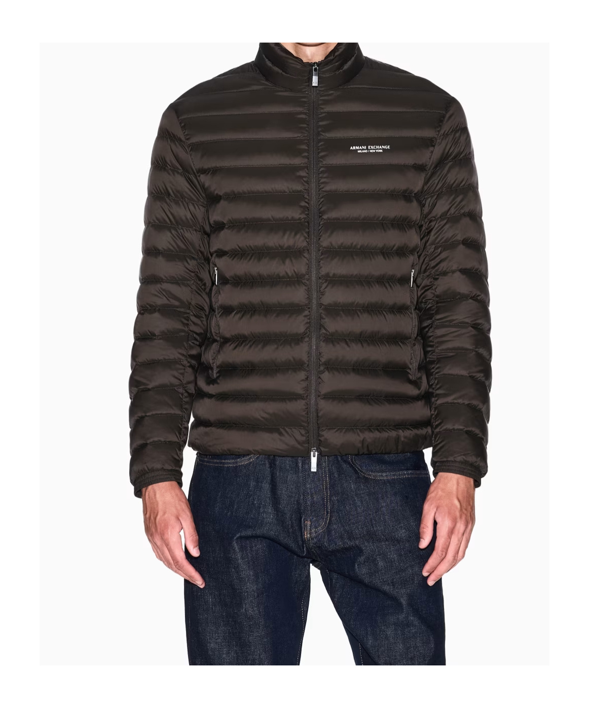 Armani Exchange Zipper Down Jacket In Brown
