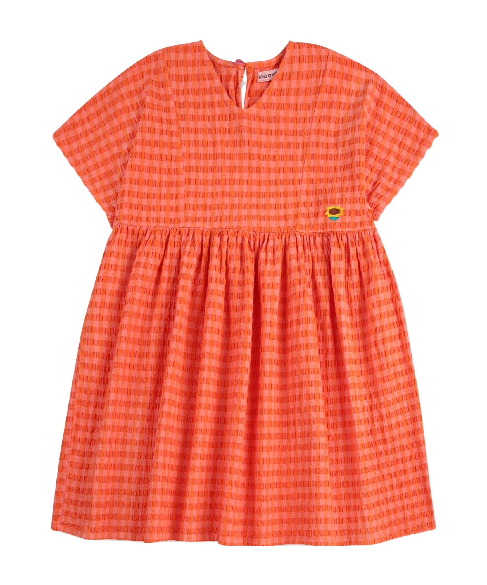 Bobo Choses Round-neck Gingham-print Cotton Dress 2-9 Years Fuchsi In Orange
