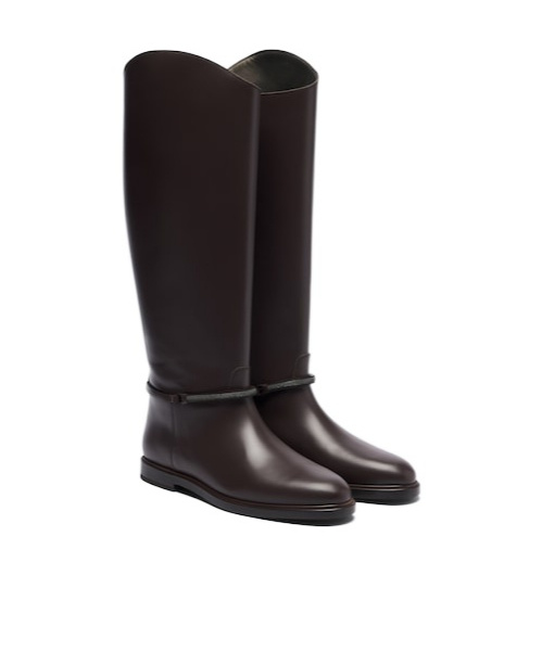 Brunello Cucinelli Solid Color Leather Knee-high Boots In Black