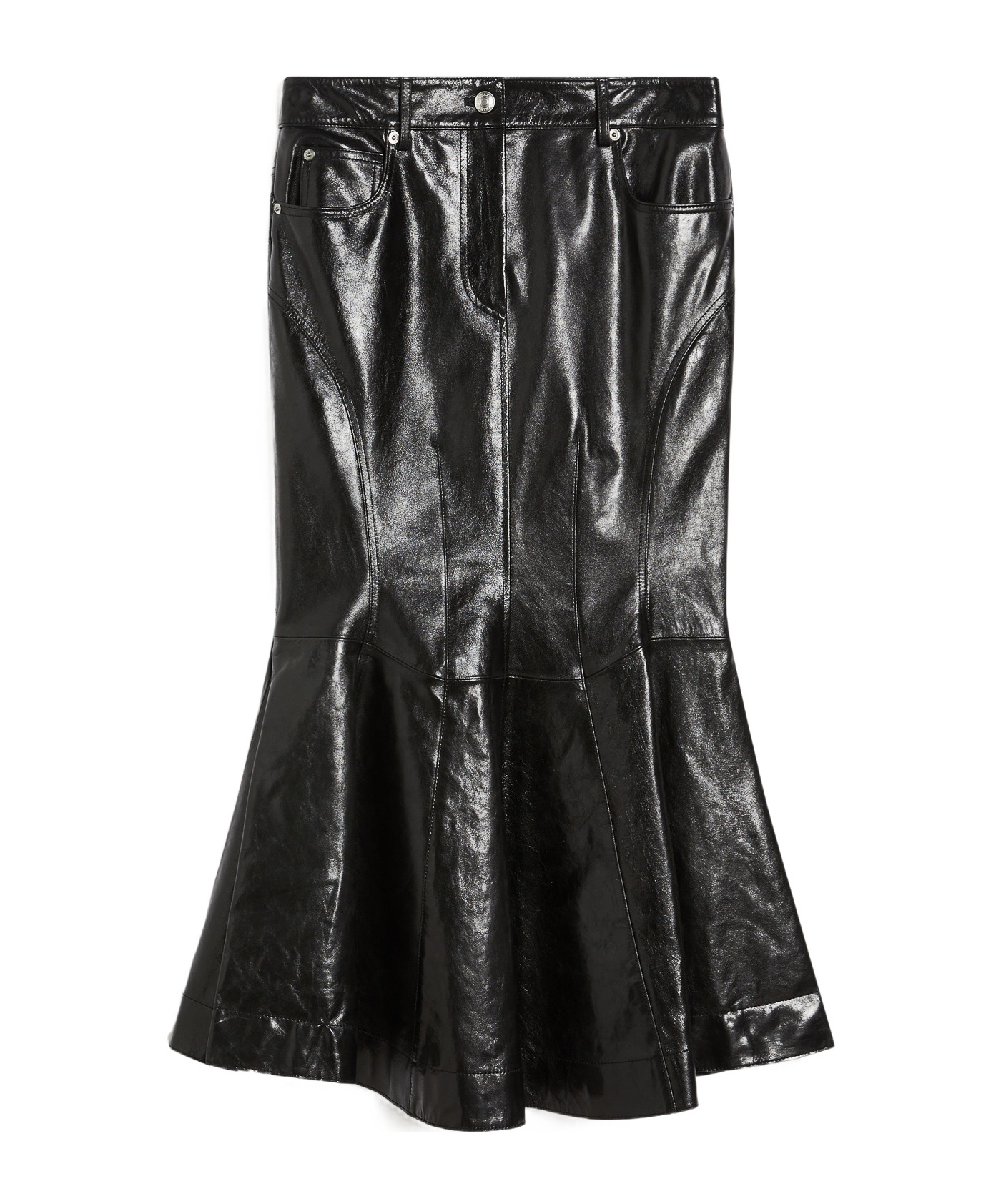 Sportmax Leather Skirt With Pockets And High Waist In Black