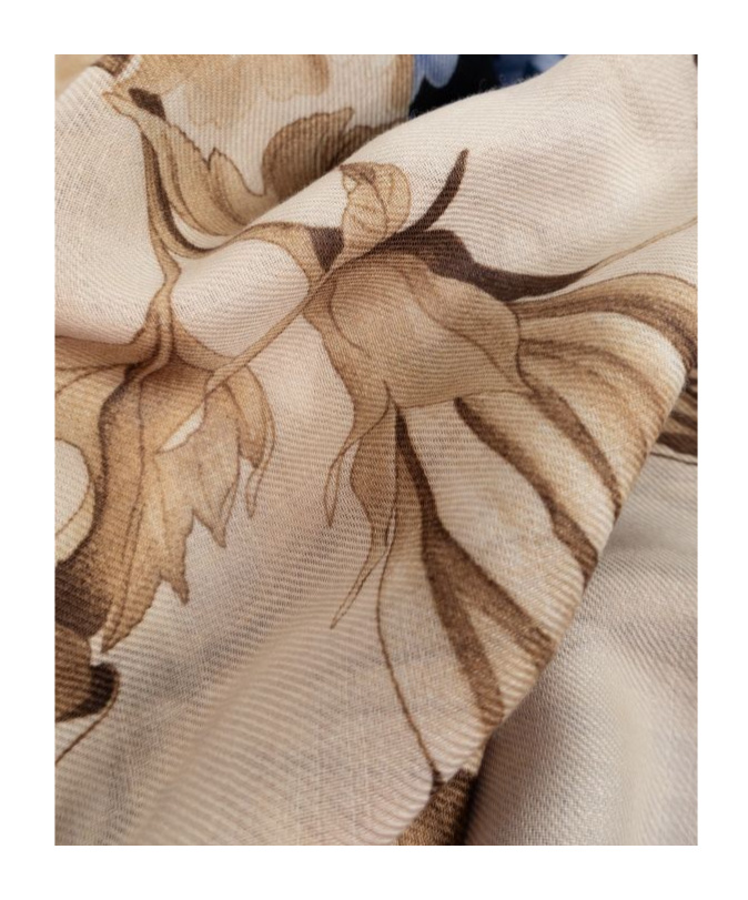 Ferragamo Cashmere Scarf With Floral Pattern In Brown