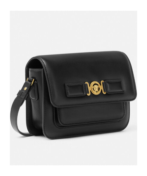 Versace Medusa Foldover Top Messenger Bag In Black