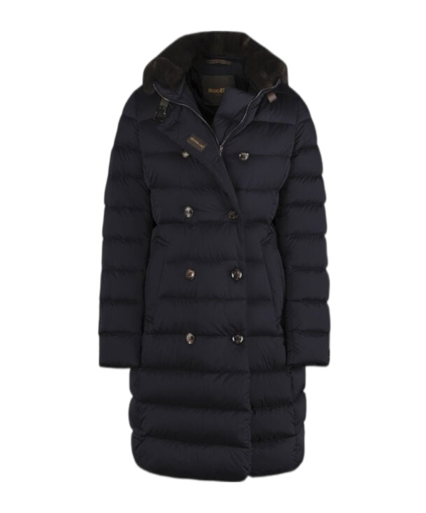 Moorer Double Breasted Long Down Jacket Longan In Black