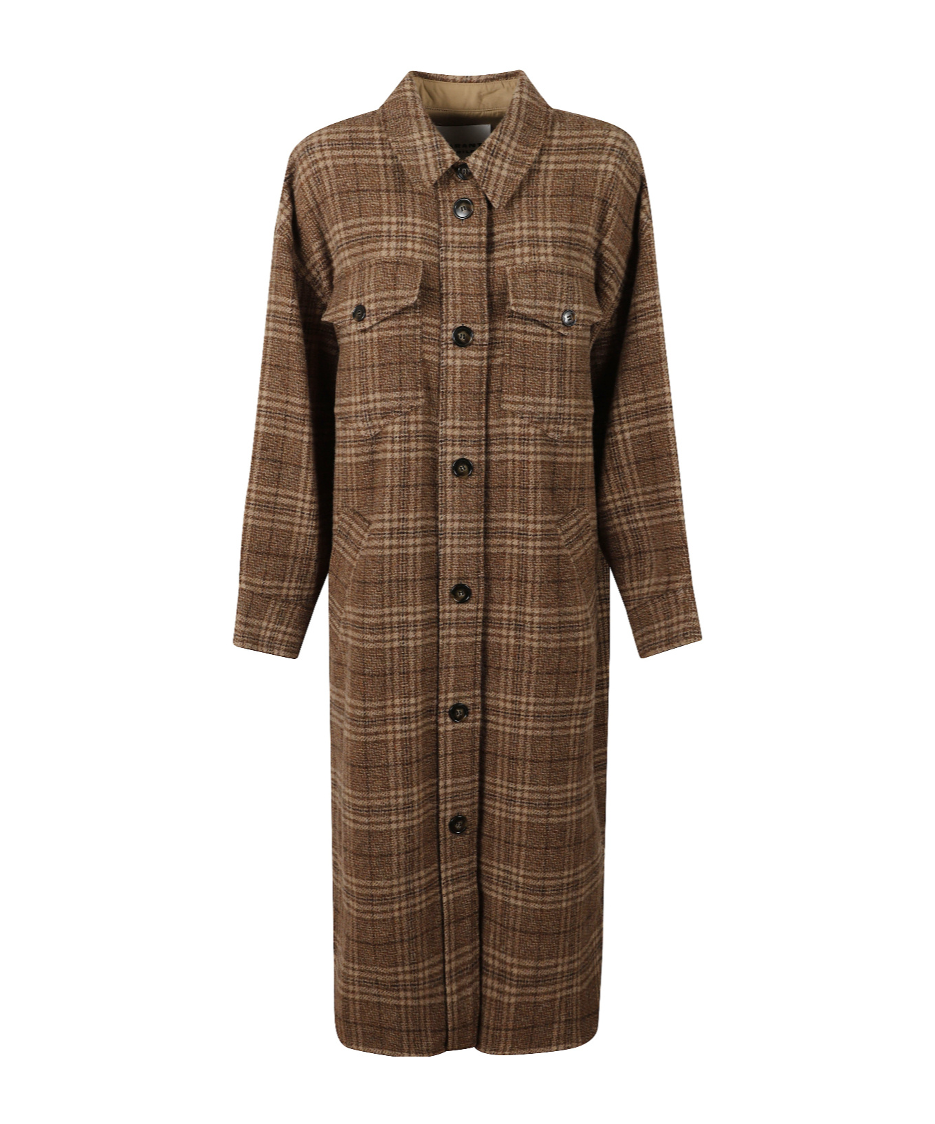 Isabel Marant Étoile Gislene Checked Long Coat In Brown