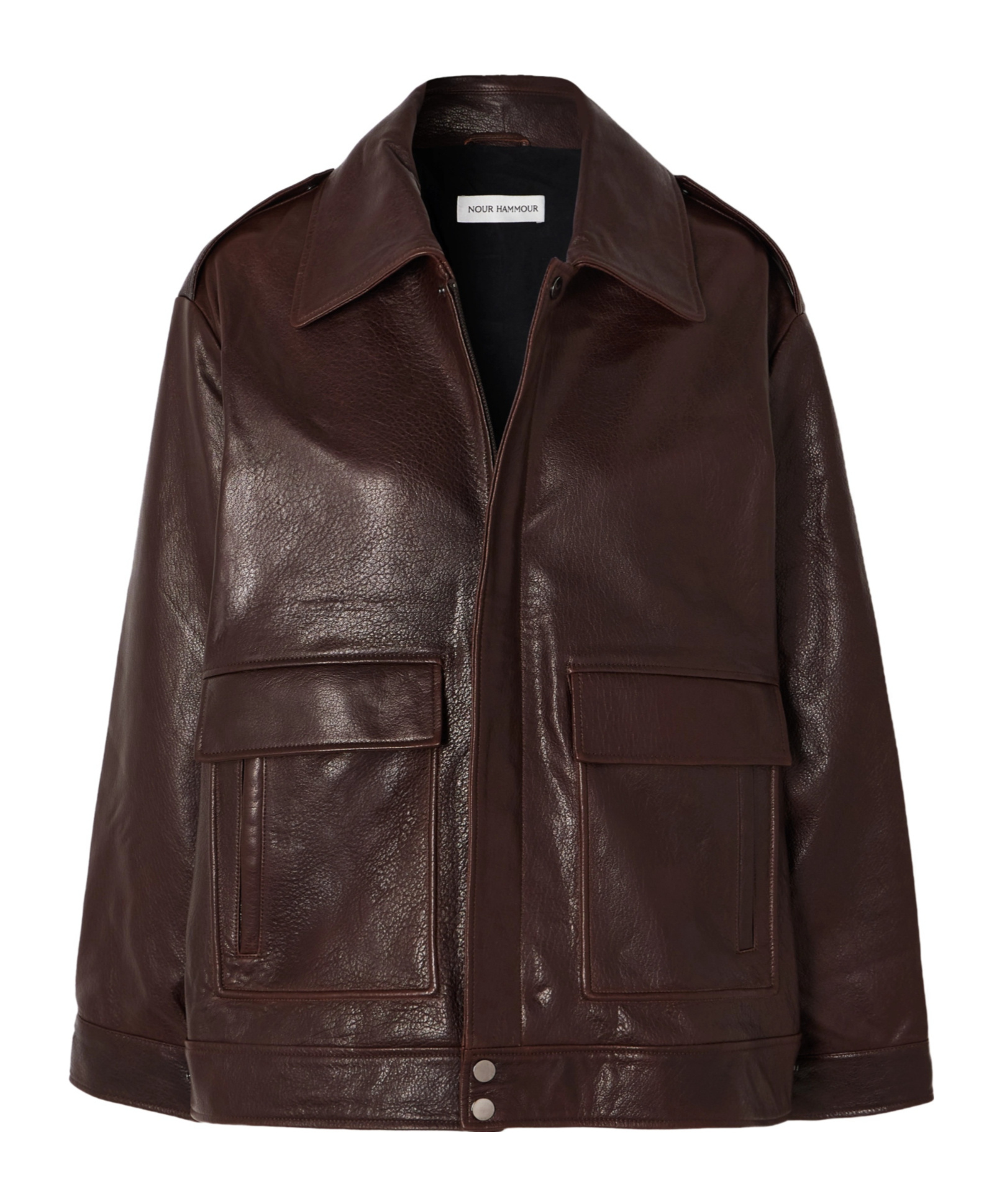 Nour Hammour Long-sleeved Leather Jacket In Black