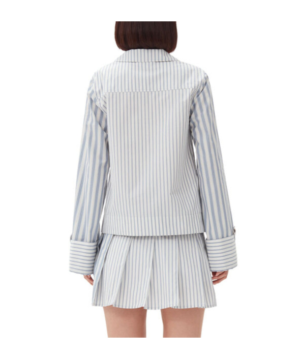 Ganni Stripe-print Cropped Poplin Shirt In White