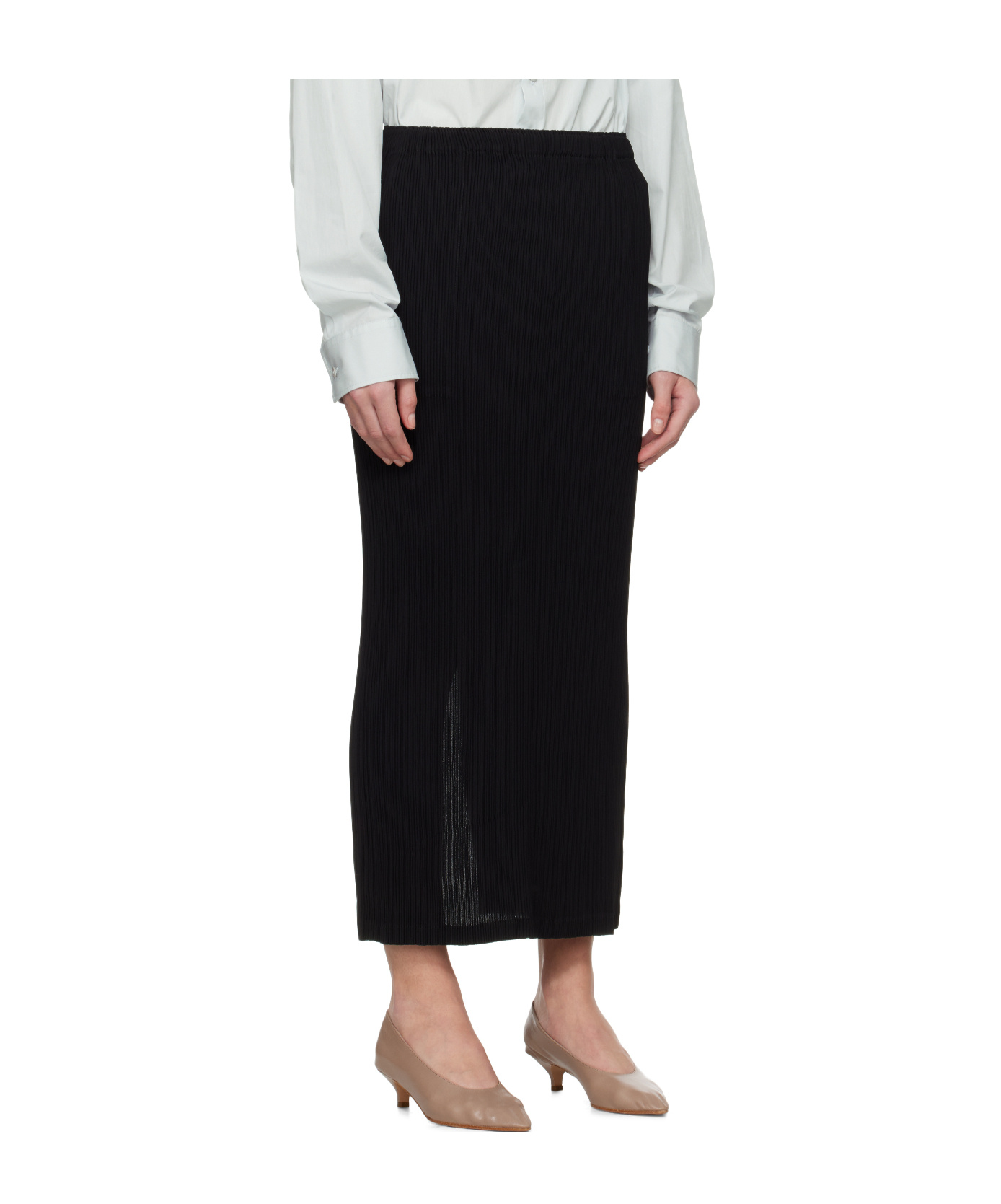 Issey Miyake Hatching Bottoms Pleated Maxi Skirt In Black