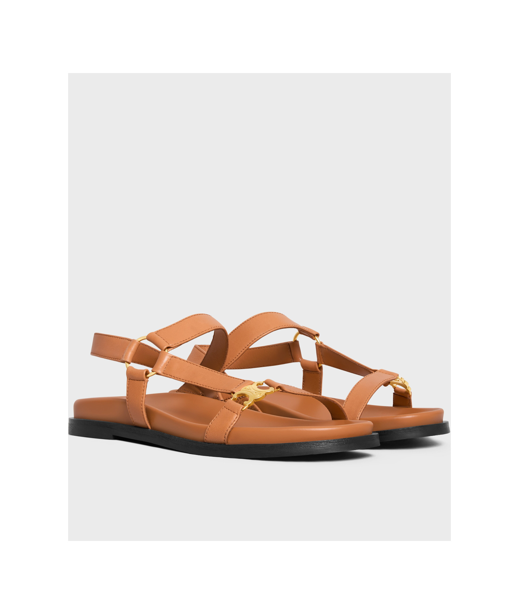 Celine Round Toe Flat Sandals In Light Caramel Color