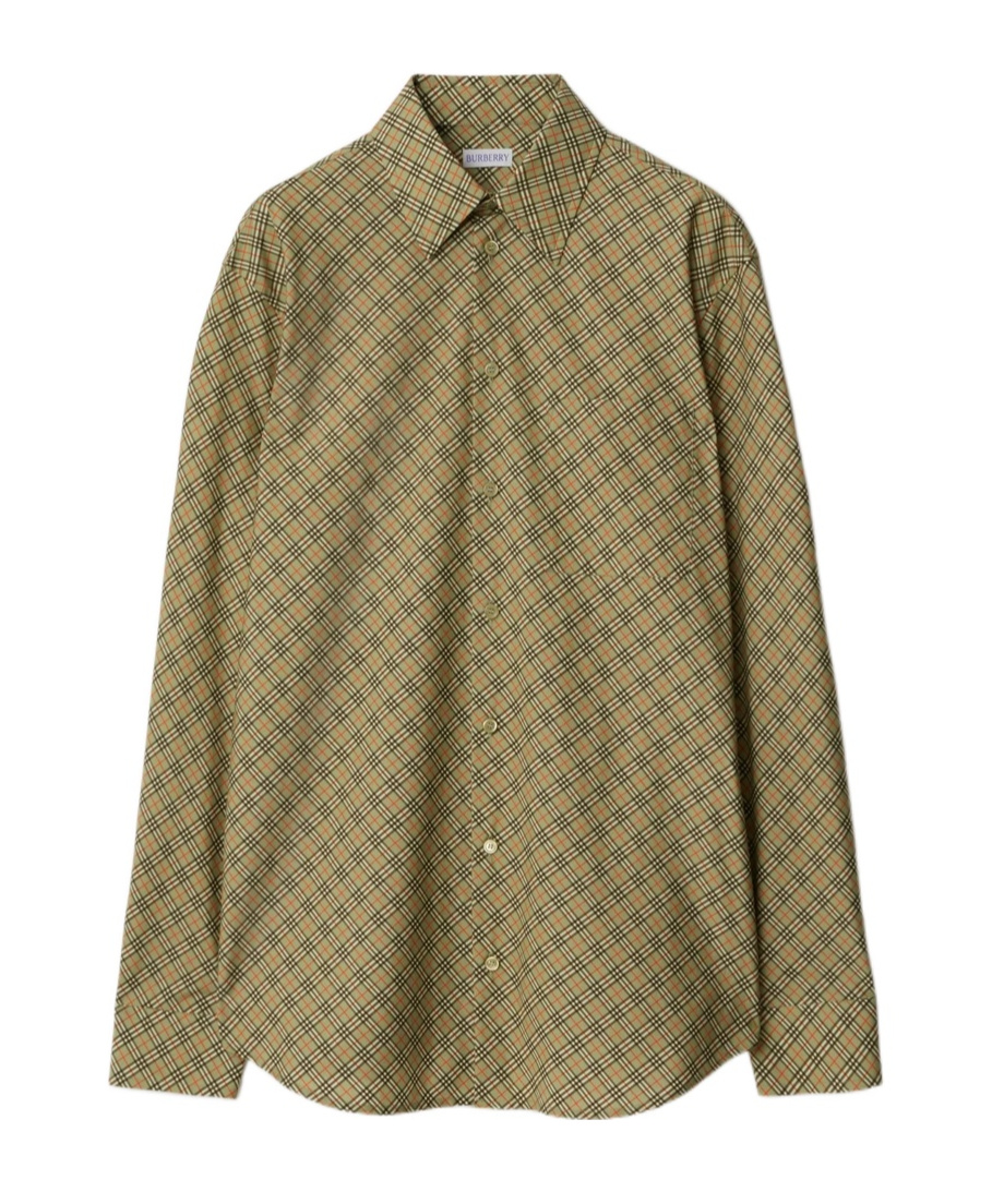 Shop Burberry Check-pattern Cotton Shirt In Green