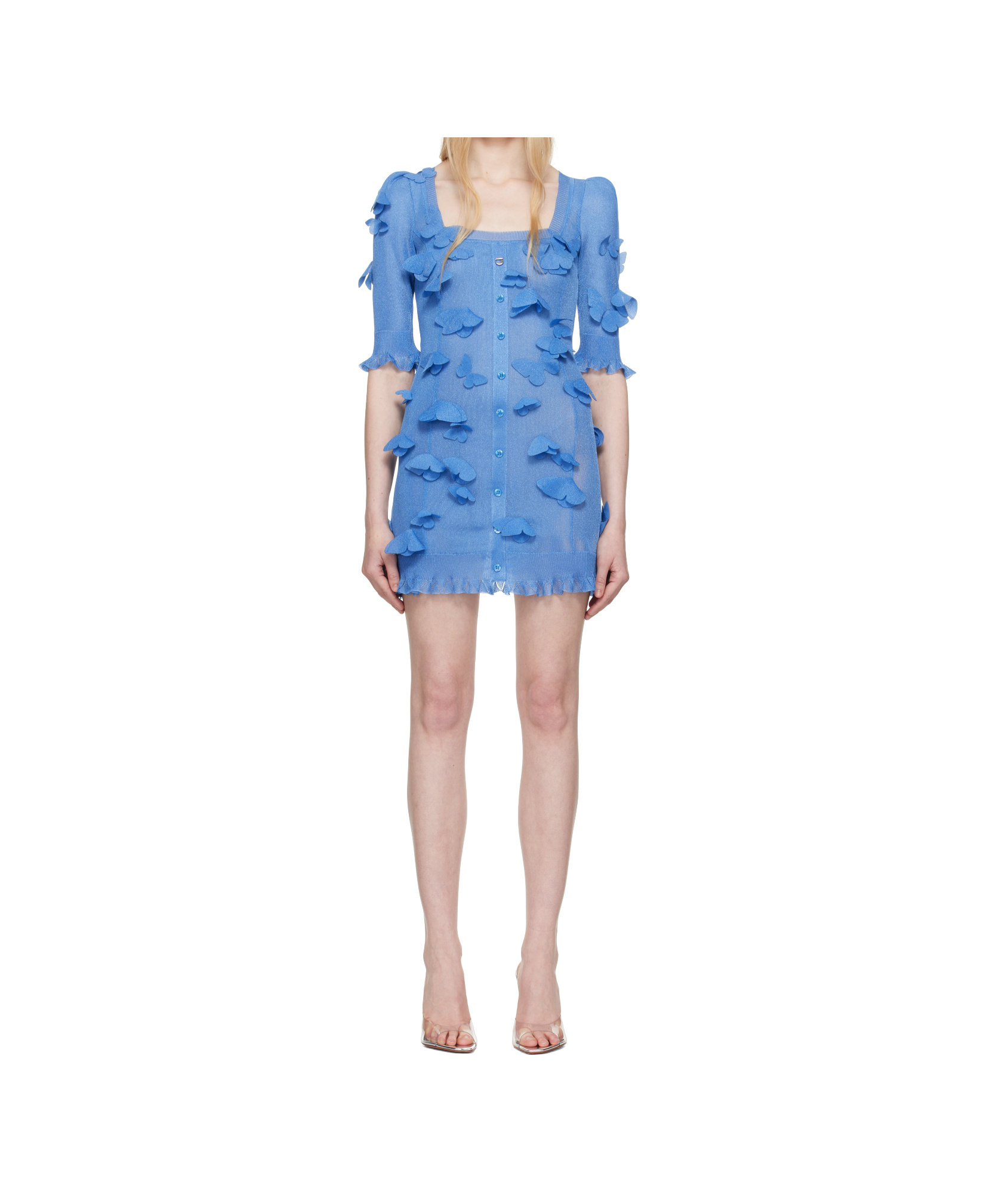 Coperni Metallic Knit Butterfly Button-front Mini Dress