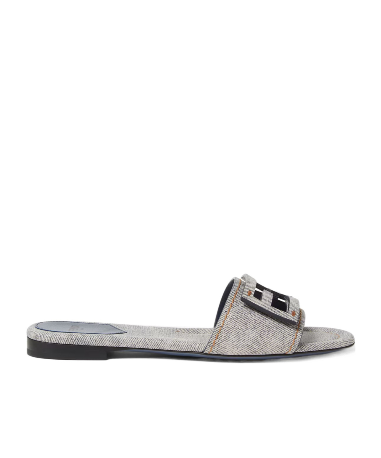 FENDI LIGHT BLUE DENIM-PRINT LEATHER SLIDES