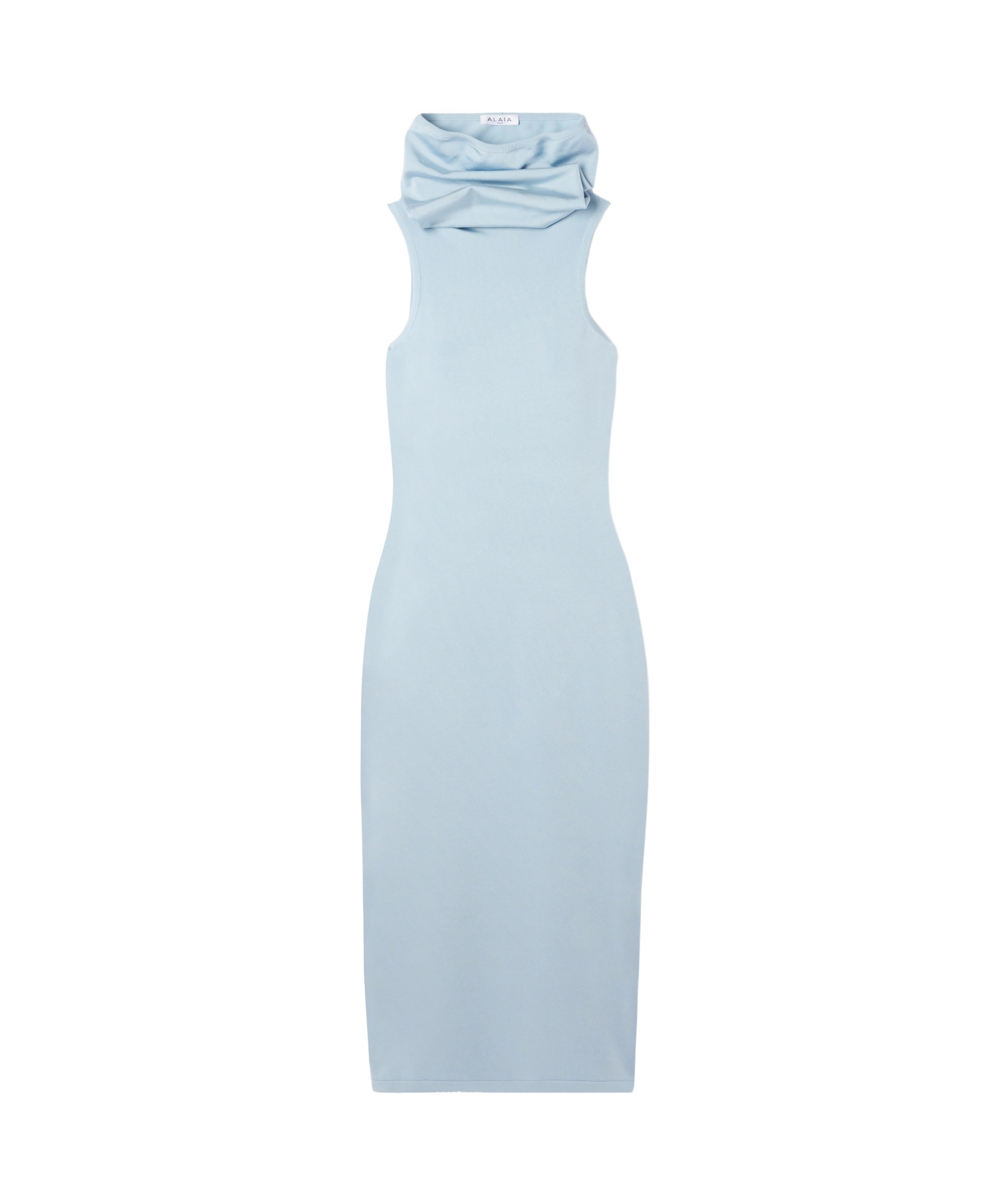Alaïa Hooded Elastic Knitted Dress In Blue