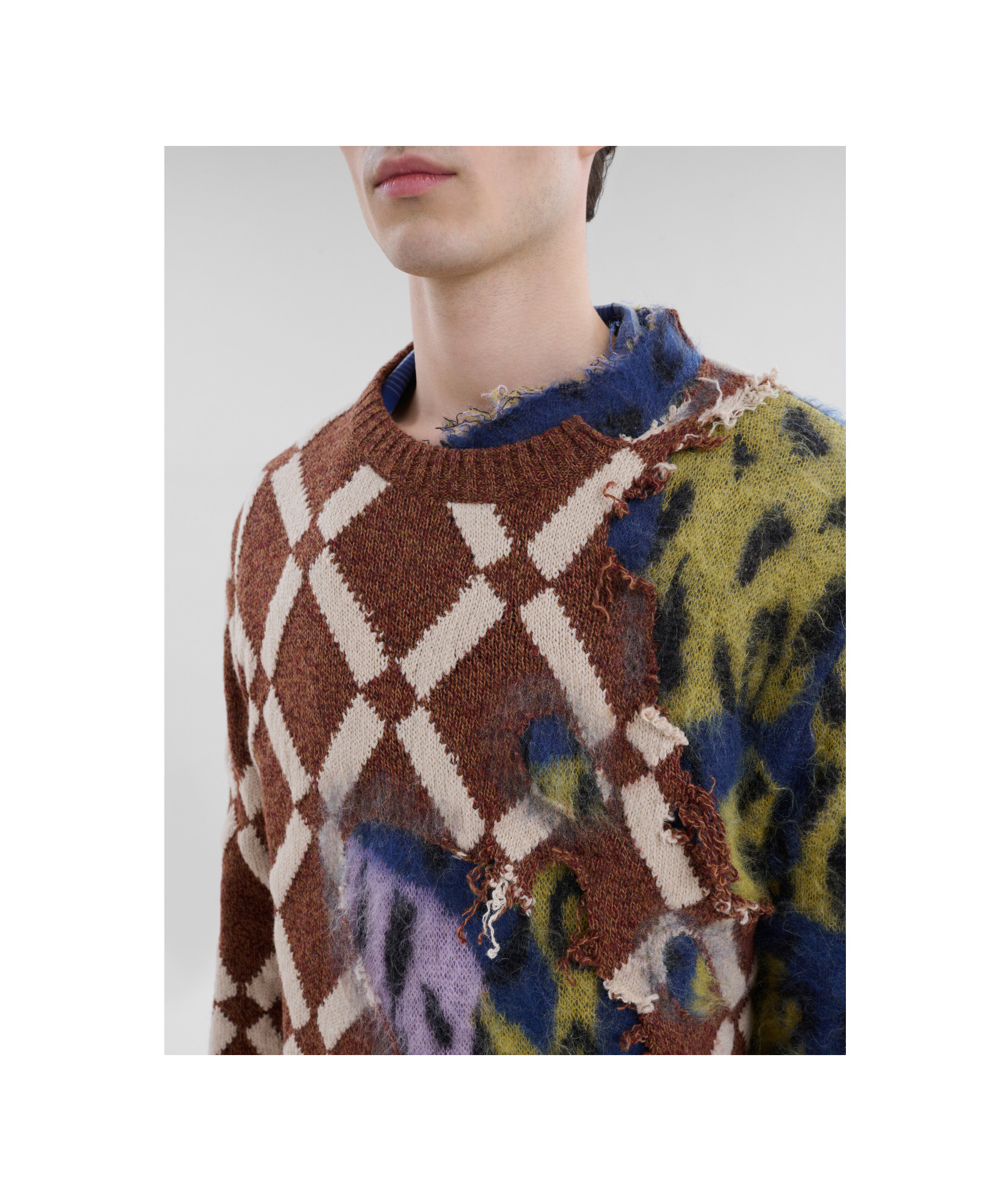 Marni Multicolour Argyle Wool-mohair Two-in-one Jumper In Brown