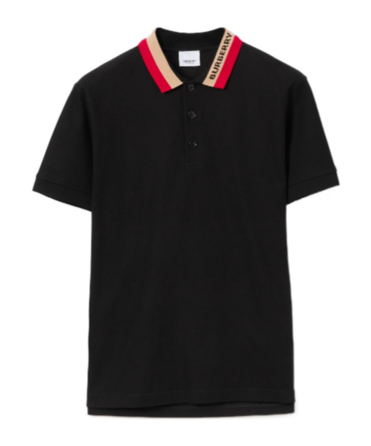 Shop Burberry Contrast-collar Short-sleeve Polo Shirt In Black
