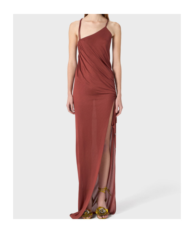 Blumarine Brick Crepe Dress In Brown