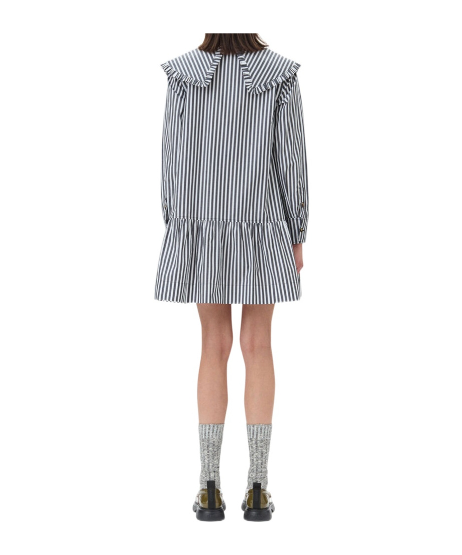 Shop Ganni Black And White Stripe Mini Shirt Dress In Gray