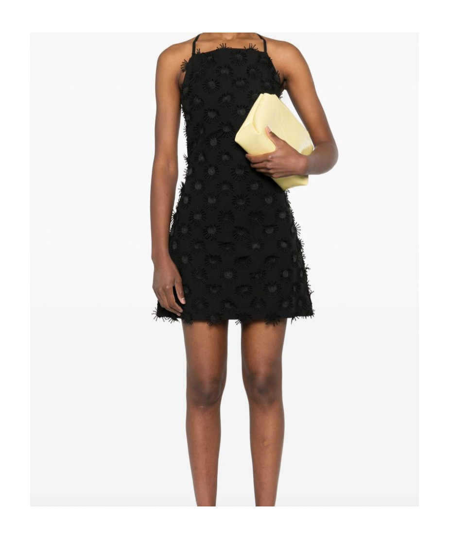 Msgm Short Black Dress With Pearl In Black