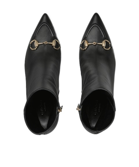 Gucci Leather Ankle Boots With Horsepiece In Black