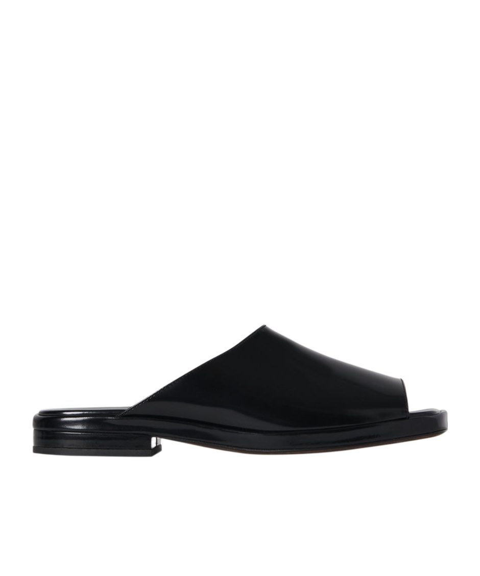 The Row Emi Leather Flat Mule Sandals In Black