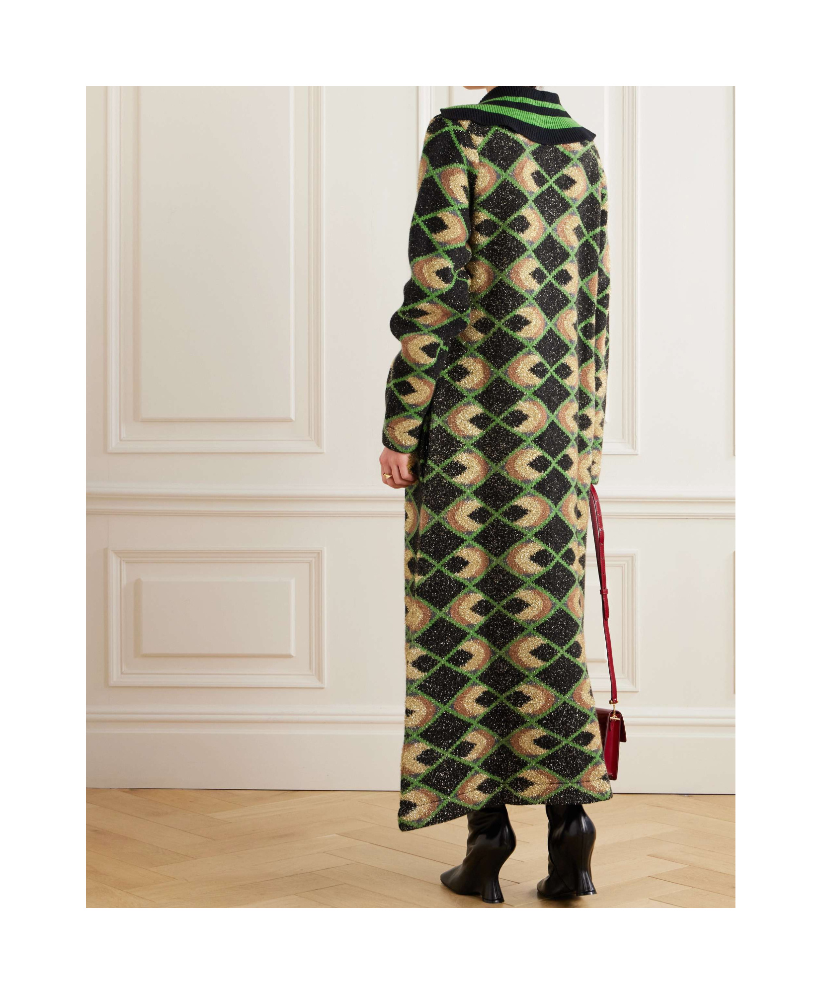 La Doublej Geometric-pattern Coat In Black