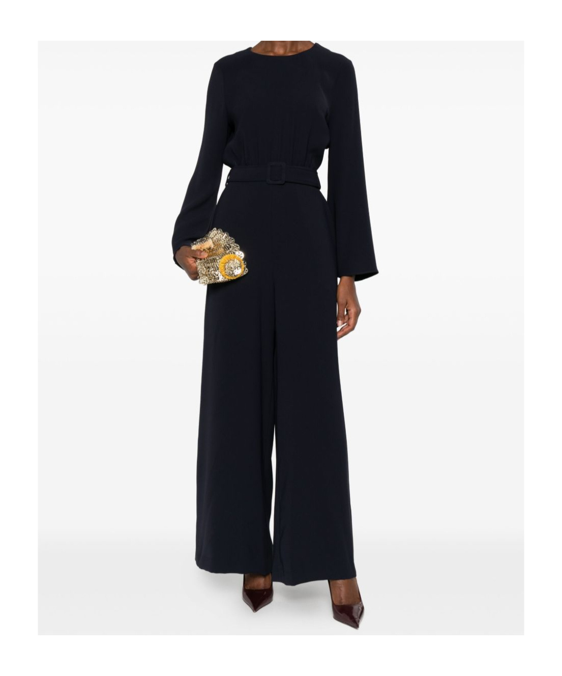 P.a.r.o.s.h Belted Bell-sleeve Jumpsuit In Black