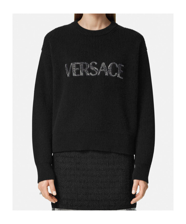 Shop Versace Logo Sweater In Black
